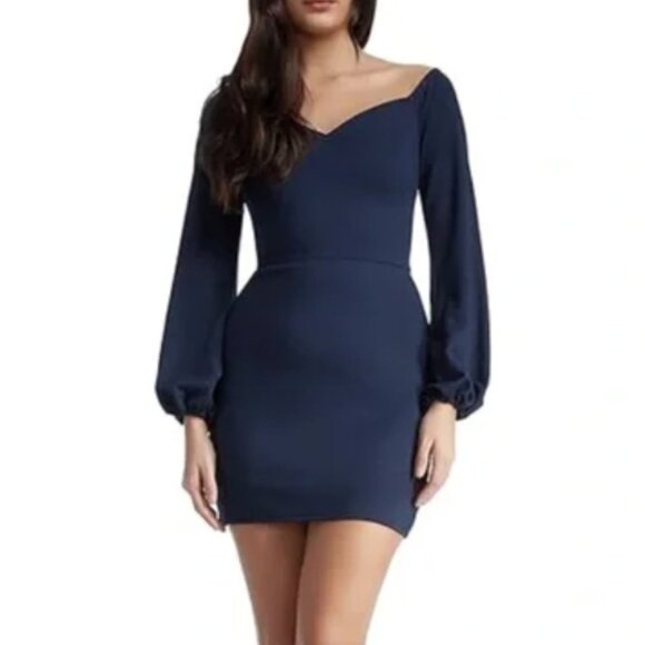 DRESS THE POPULATION Esperanza Long Sleeve Bodycon Dress In Navy, S NWT - Picture 2 of 13